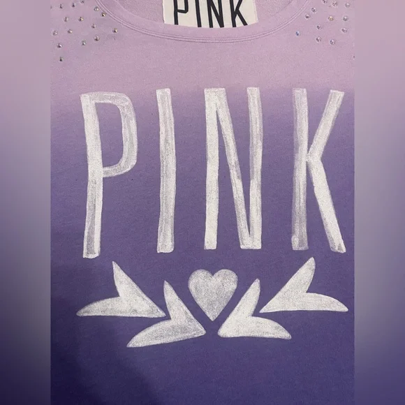 PINK Victoria’s Secret Long Sleeve Crew Neck Shirt Ombre with Rhinestones - Picture 6 of 15